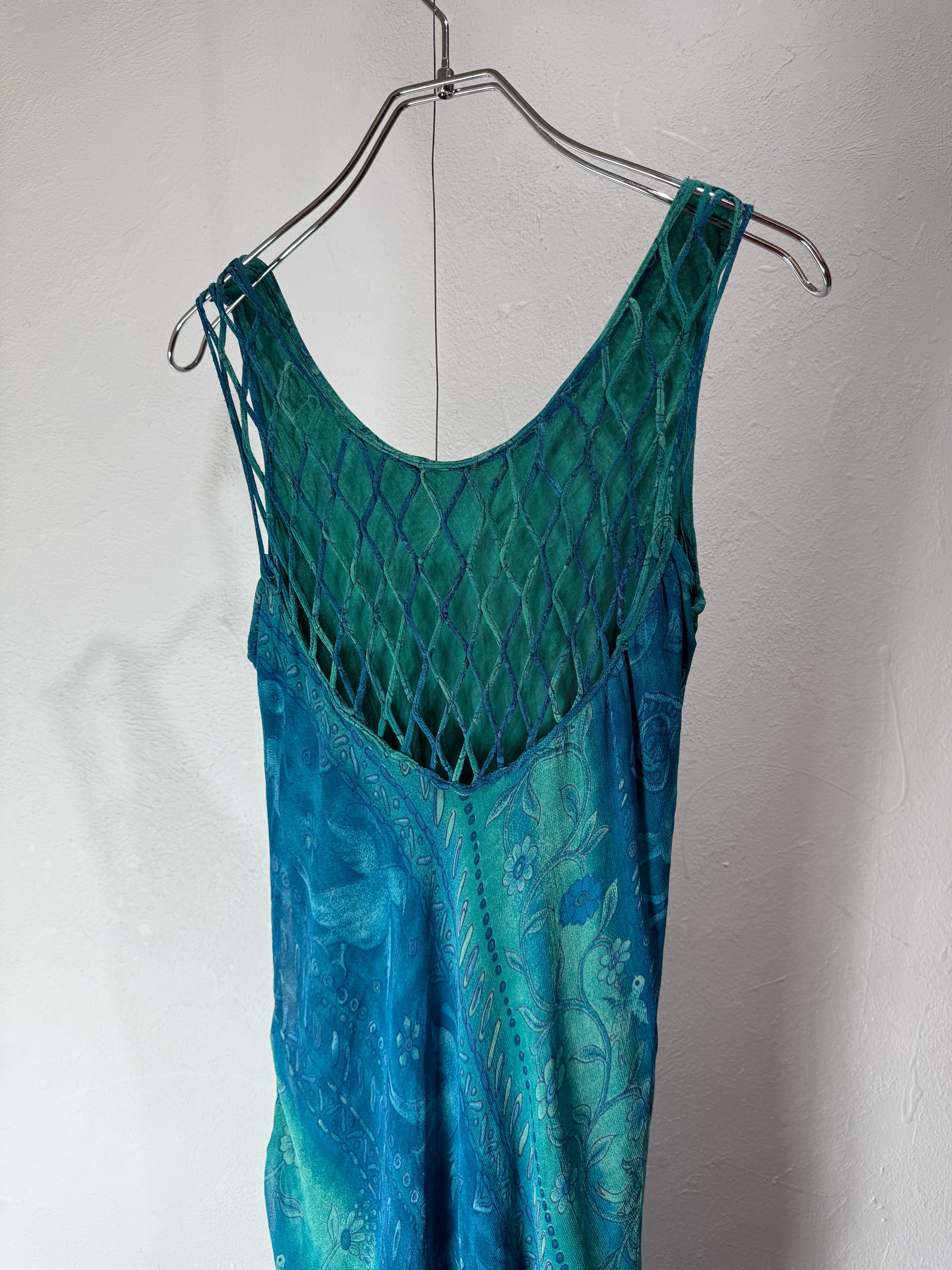 90s Art Pattern Mesh Back Dress