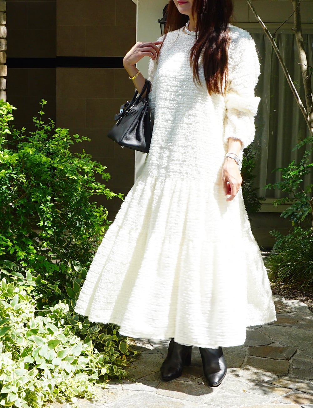 フリンジジャガードティアードワンピース ivory | amin pur