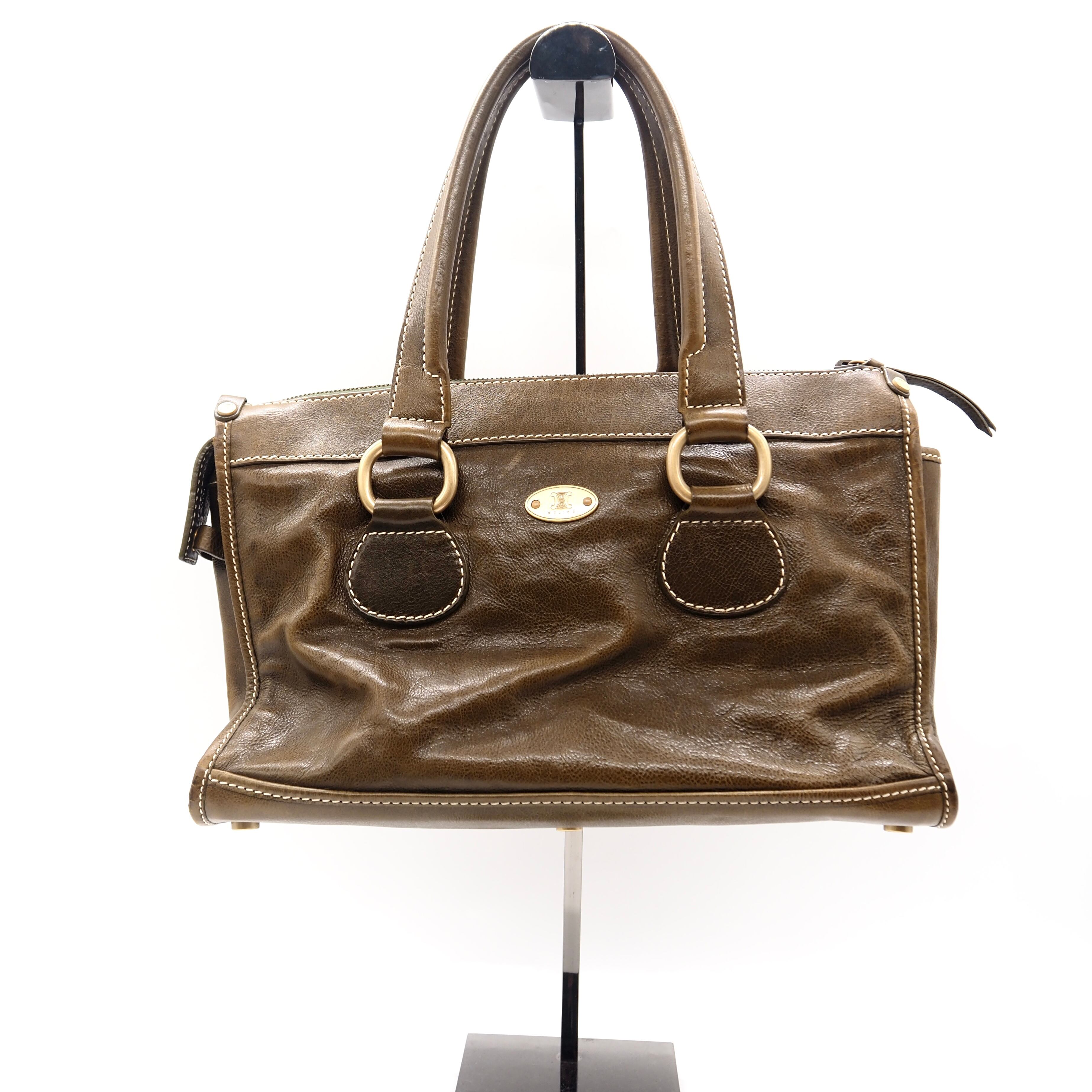 CELINE セリーヌ マカダムダブルポケットリンク ハンドバッグ レザー