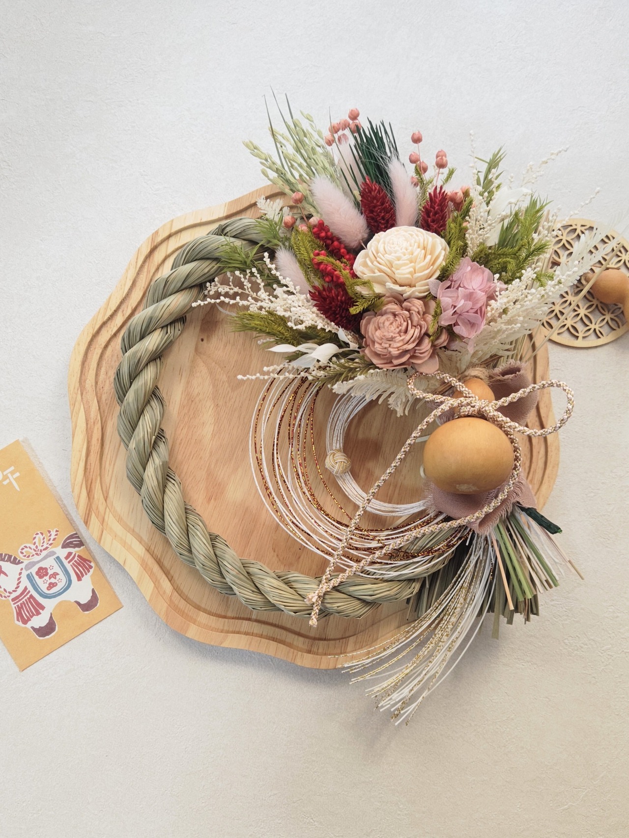 しめ縄飾り(結―ゆい―/ピンク色&赤色) □Mサイズ 【季節限定商品】 画像5