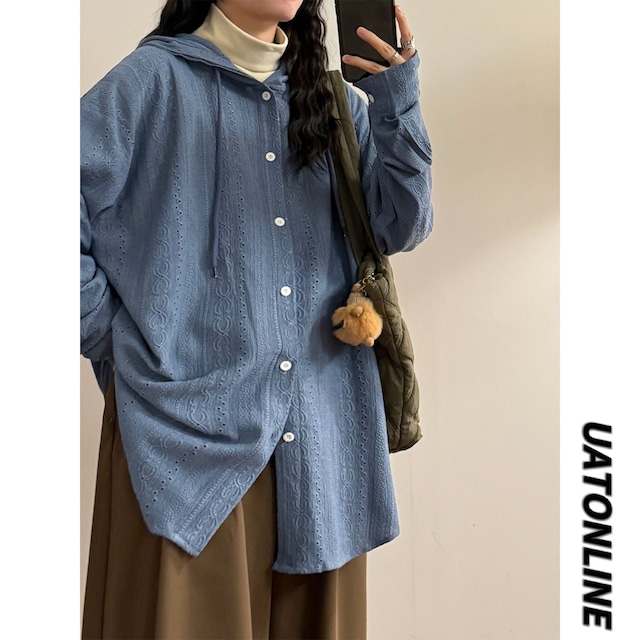 ♥レトロクルーネックシャツ!【UATONLINEシリーズ】★シャツ★ パーカー ユニセックス 4color トップス 透かし彫り