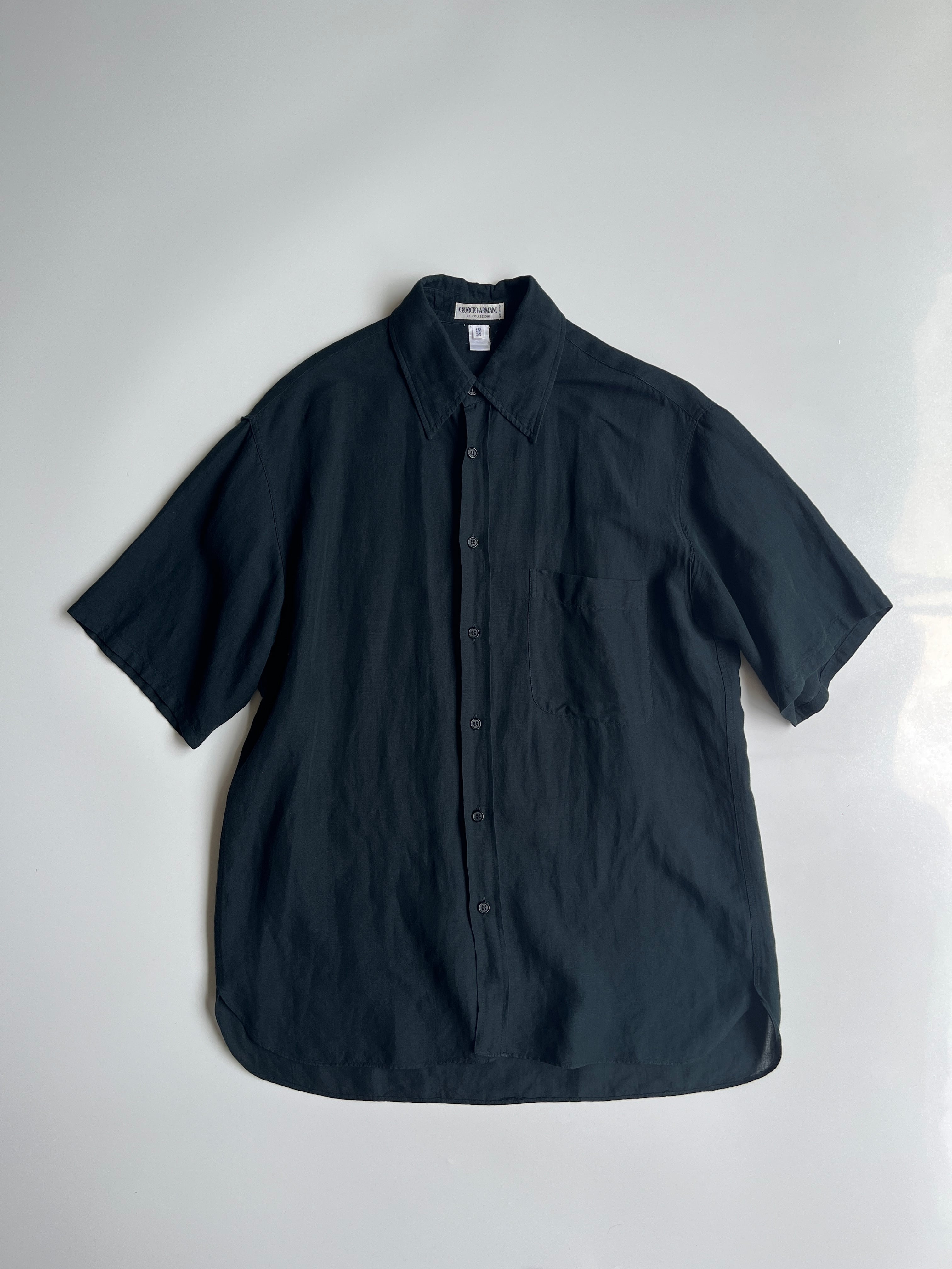 ジョルジオ アルマーニ Giorgio Armani Le Collezioni ダークグリーン シアー 半袖シャツ | 39 (メンズL相当)|古着 イタリア製 1990年代