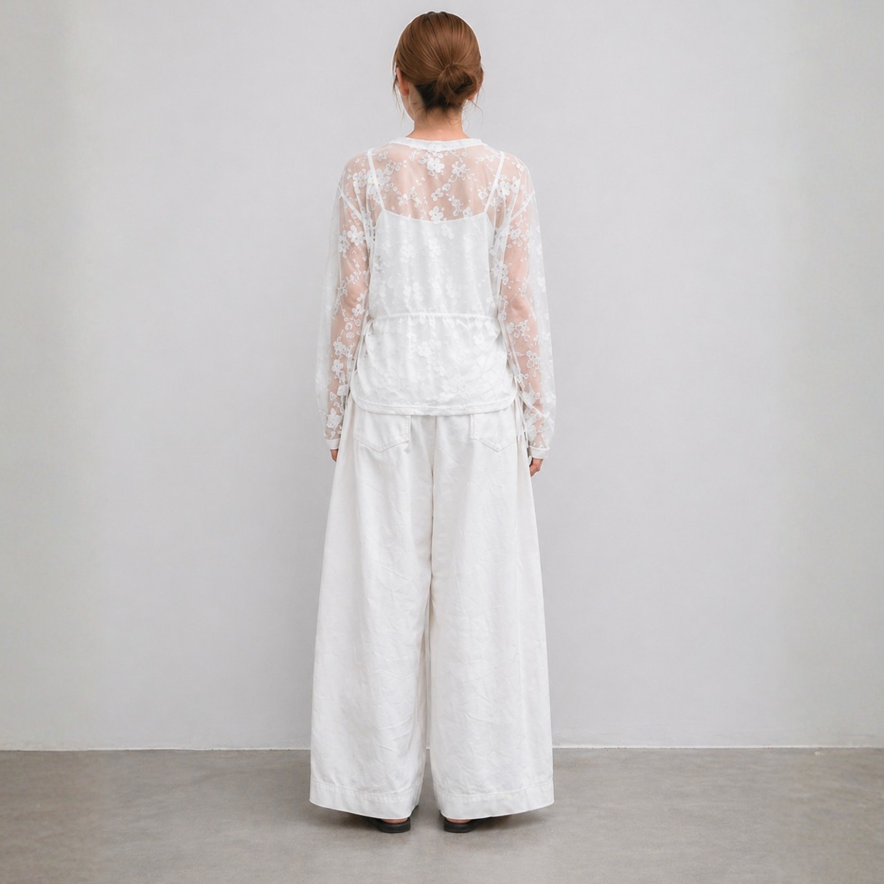 【SET】Lace Sheer Tops × Tuck Wide Pants Set T6165