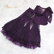 社交ダンス 衣装 スタンダード 上下セット ツーピース レッスンウェア パーティ衣装 ICHIOKU イチオク 紫 レース パープル系 ラインストーン ディープパープル 伸縮性 レディース フェス ダンス用品 発表会 衣装セット 光る プレゼント おしゃれ 女性用 高品質 お得 人気