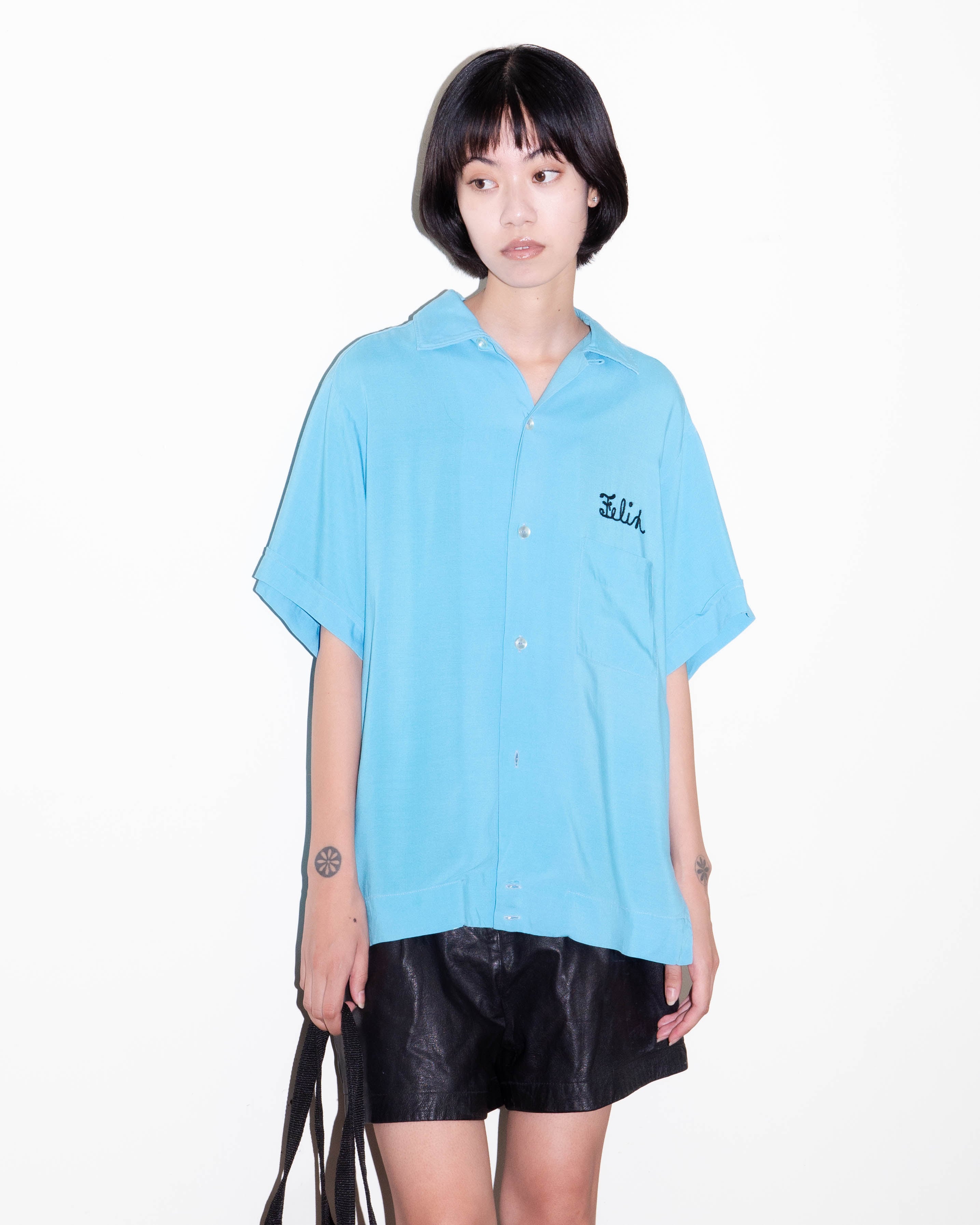 1950-60s open collar lettered rayon shirt | LUIK FINN
