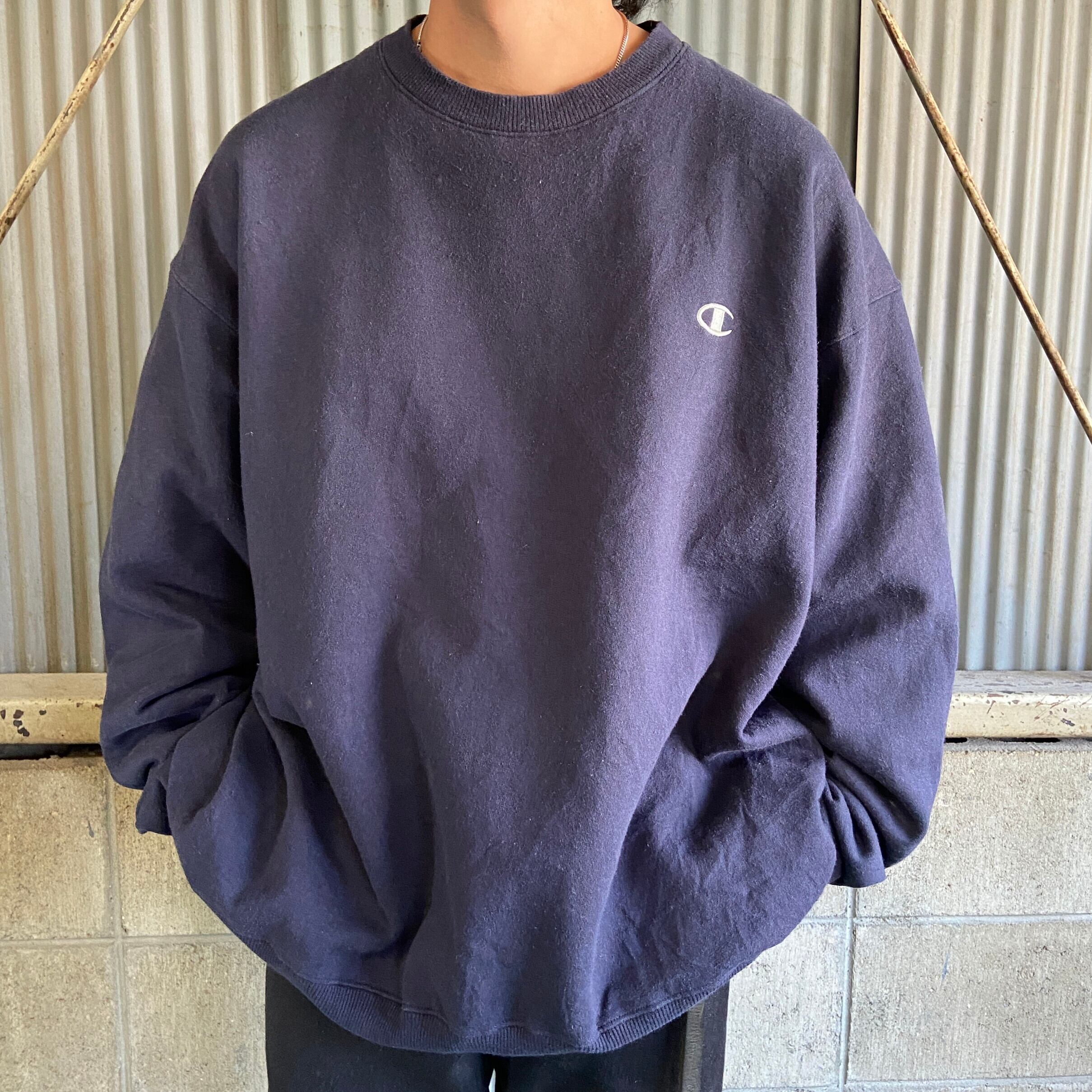 タグ付き Champion ロゴ刺繍スウェット ネイビー ビッグサイズ