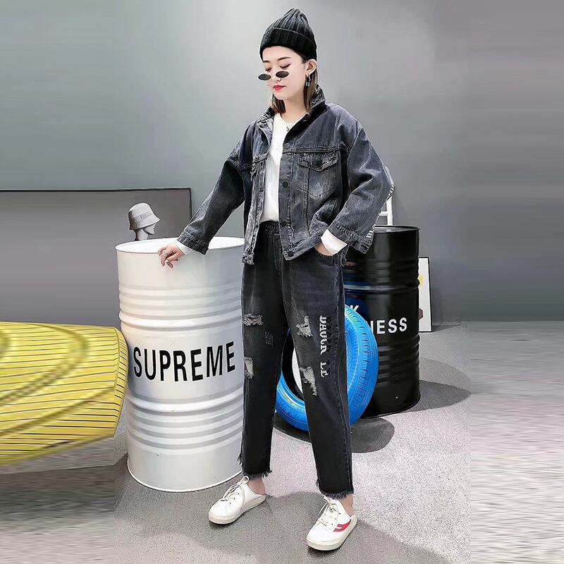 プラスサイズの女性の太った姉妹mm2020年秋新しいデニムジャケットは肉と薄い文字のコートを大きくプラス脂肪で覆います ミックスインファッション34125892405