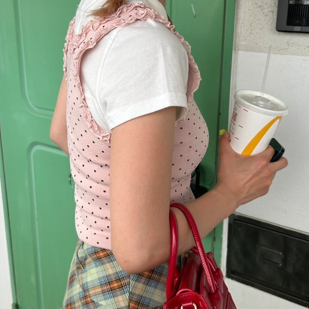 ドット柄フリルニットタンクトップ_LN02912 | lanan(ラナン)