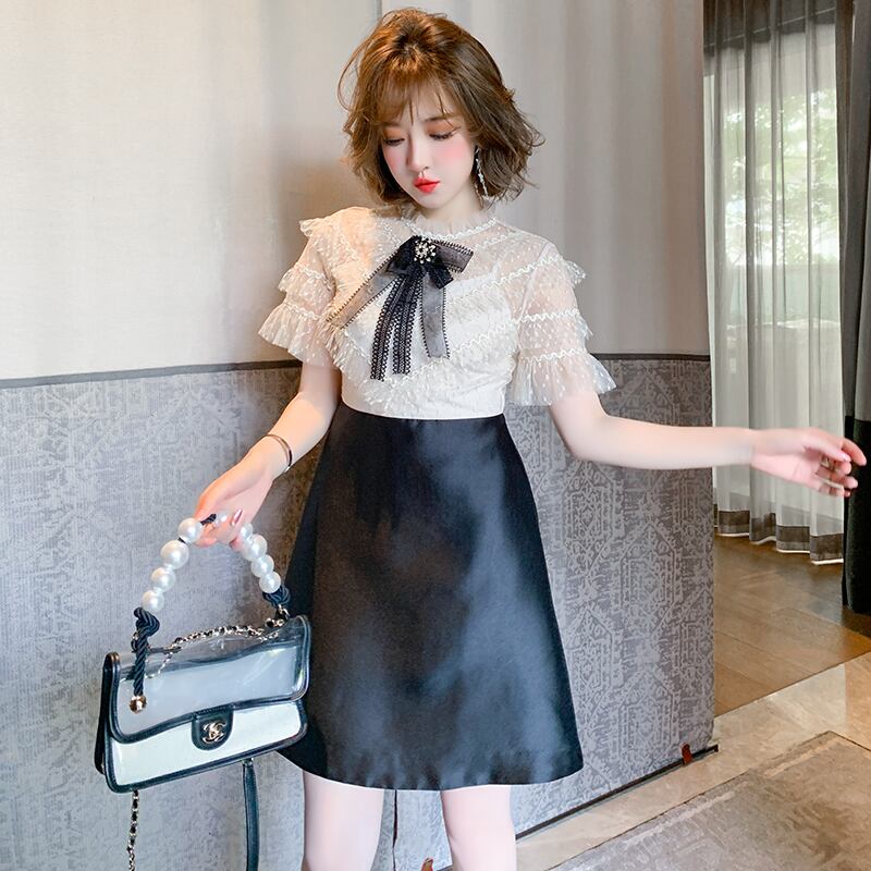 レースウェストAラインドレス サマー レッド リボン 刺繍 夏物 MIUCO78625062973