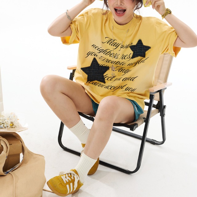 check star lettering short-sleeve tee　チェックスターレタリング半袖ティー　J1951