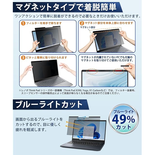 Lifeinnotech 12.5インチ(16:9) マグネット式 覗き見防止フィルター