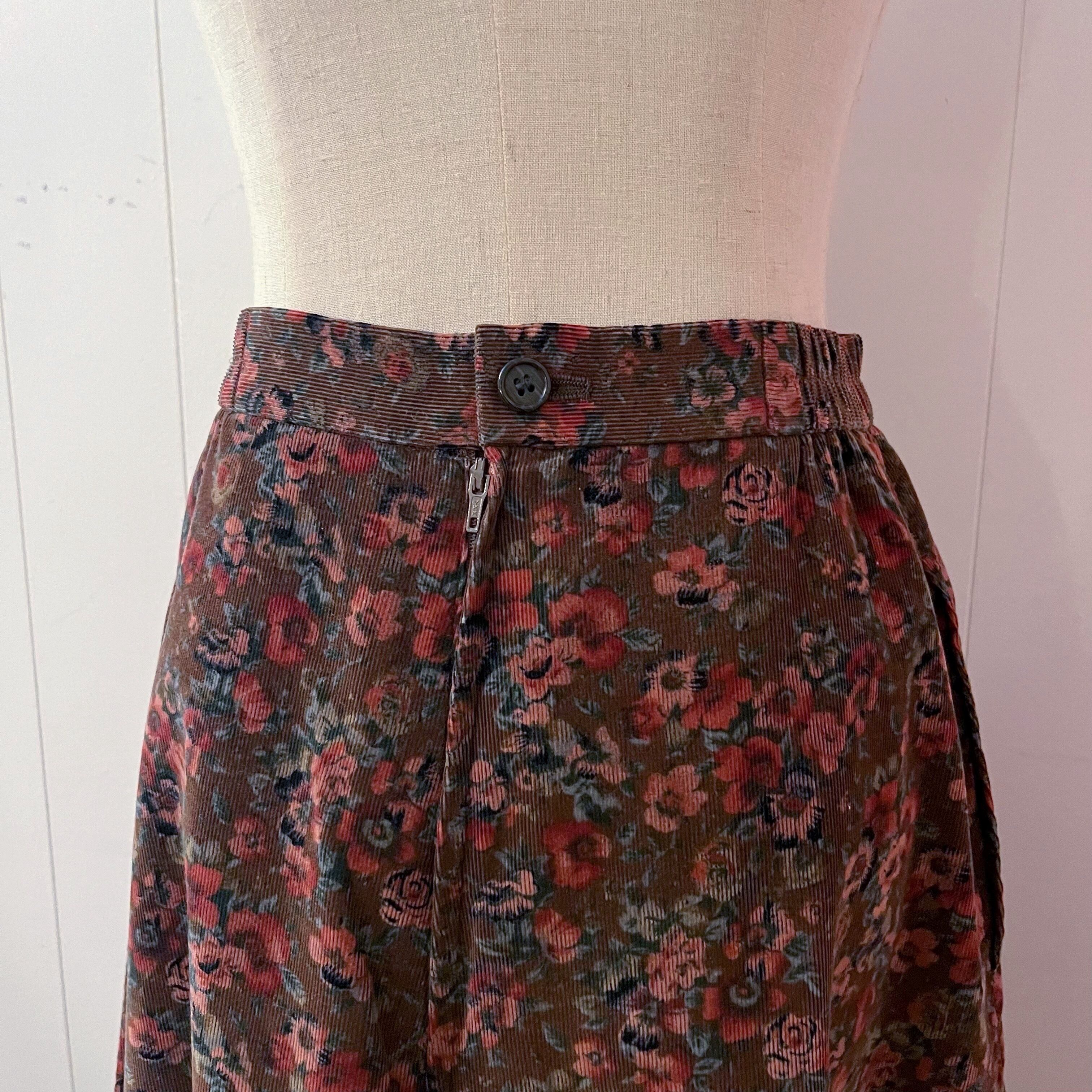 dark brown flower corduroy skirt