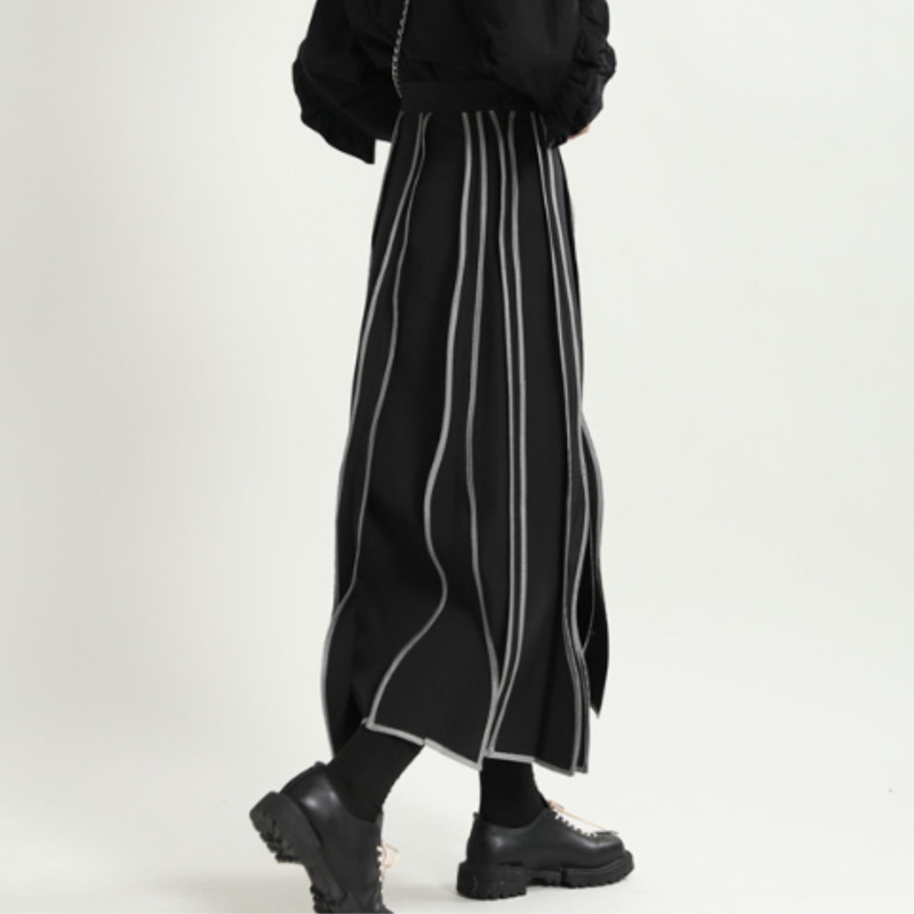 Slim fit high waist striped wave midi skirt(ME003)