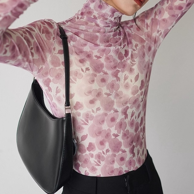 flower print high neck tops(2color)<t1641>