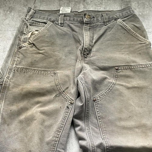 00s USA生地グレー ダブルニー Carhartt B136 31×32 詳細写真4