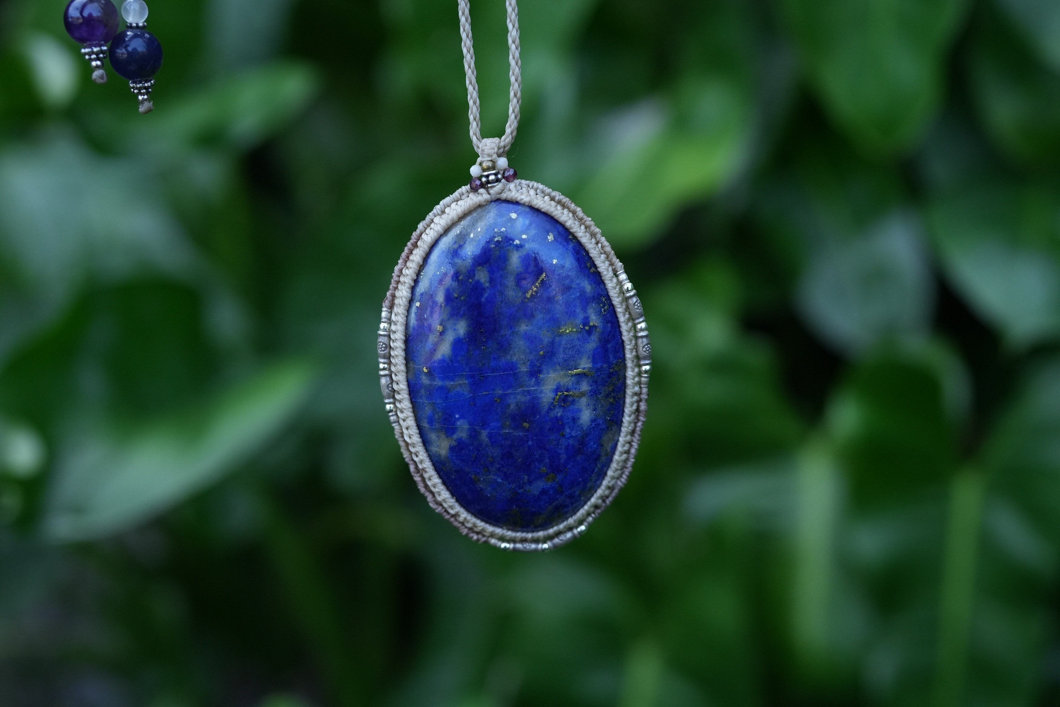 特大☆金のパイライト☆ラピスラズリ マクラメネックレス1672 | Funky