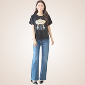 TRUBE ストローハットガールプリントTシャツ【M~L】ブラック