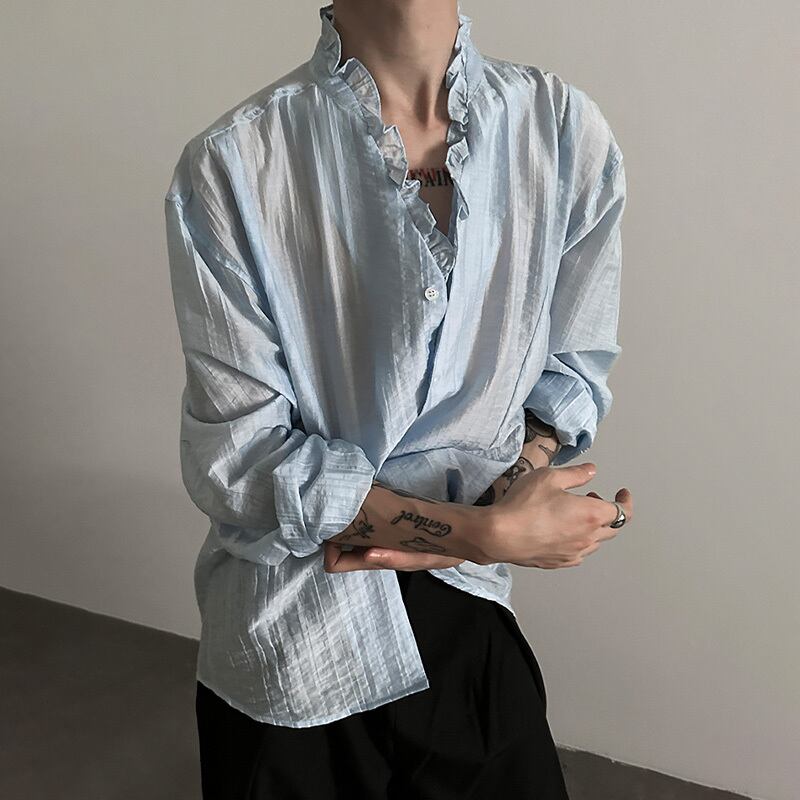 VERY FEWESTフリル縁飾りシアーシャツ