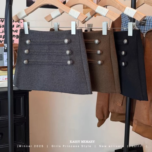 3色／ダブルボタンウールタッチミニスカート ・74133
