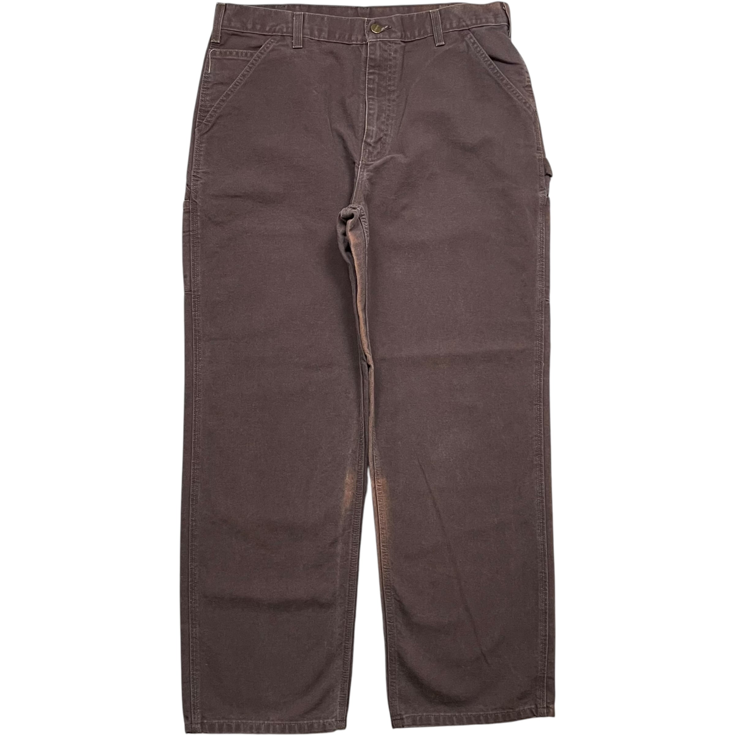 《実寸 W35 L30》 Carhartt カーハート ペインターパンツ ワークパンツ ダークブラウン 色落ち ワンポイントロゴパッチ no.10068