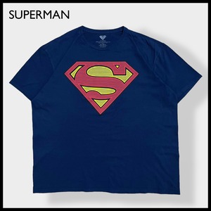 【SUPERMAN】2XL ビッグサイズ Tシャツ スーパーマン キャラt アメコミ DCコミック 映画 ヒーロー ロゴ プリント 半袖 ネイビー US古着