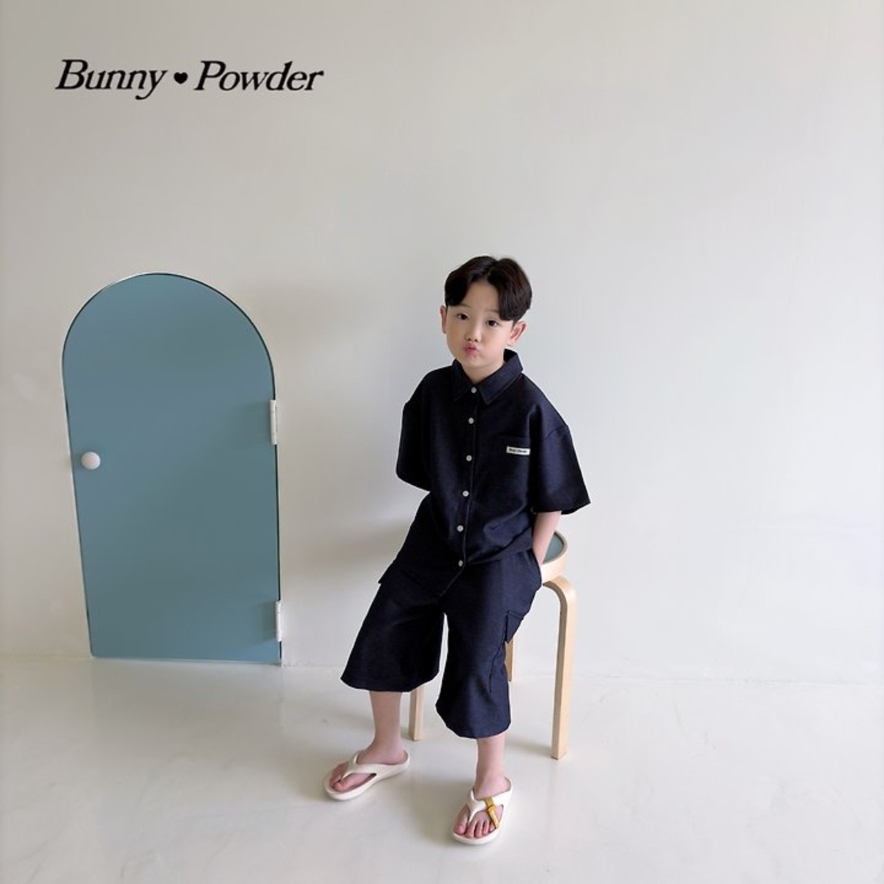 [Bunny Powder] Feature) Denim Short-sleeve Shirt / [버니파우더] 기획)데님반팔남방