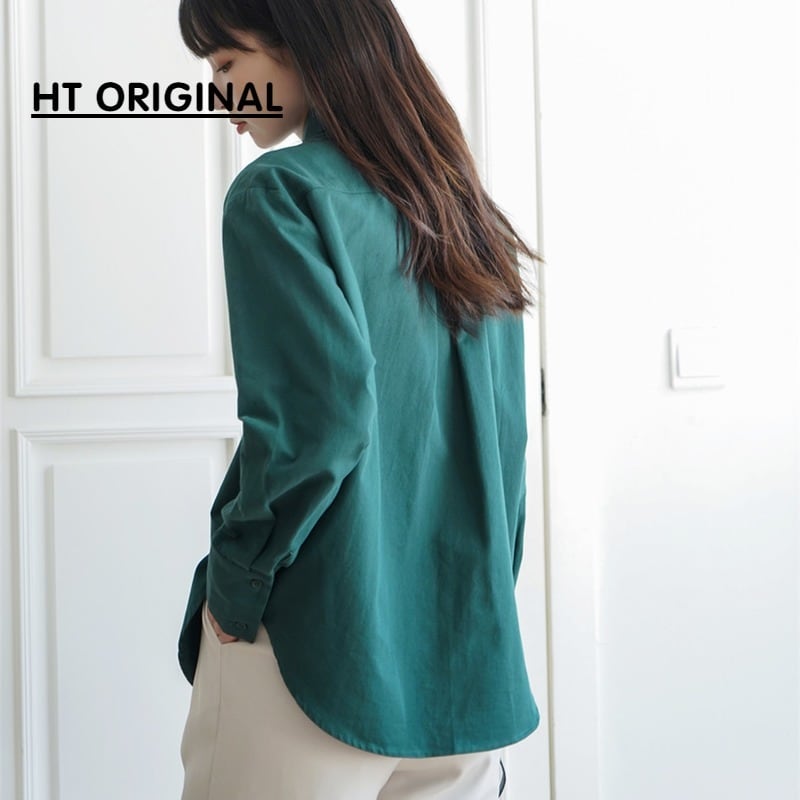 ダークグリーンシャツ レディーススプリング秋物トップス ホワイト