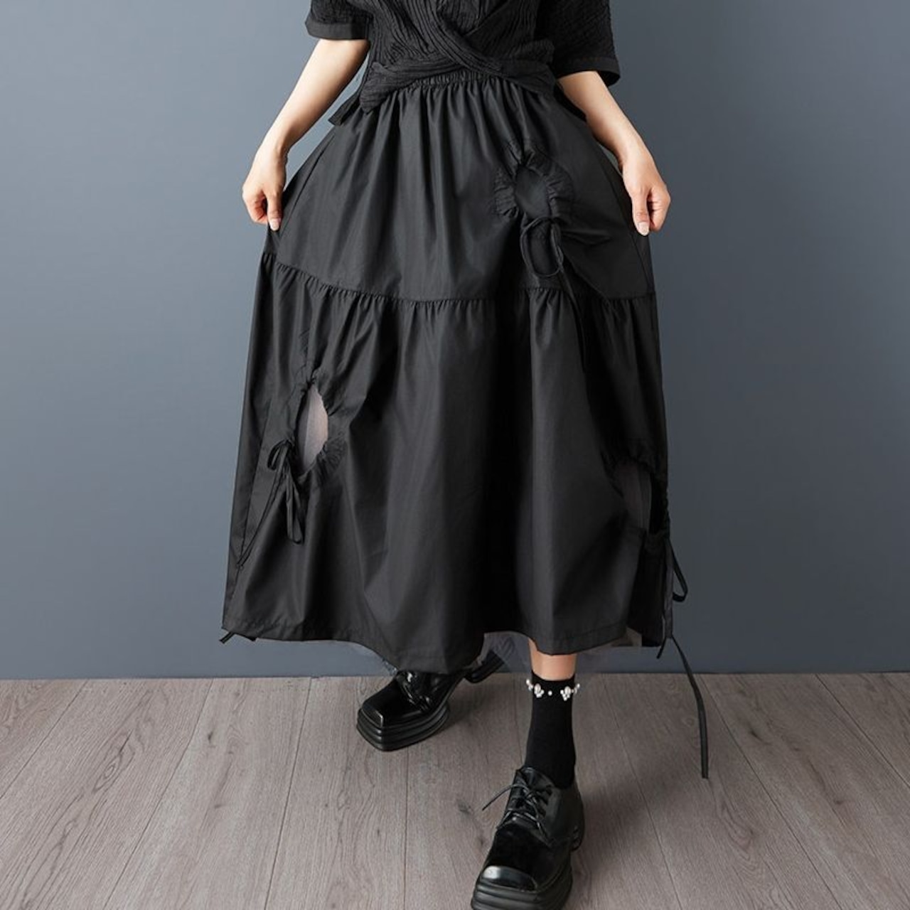 ドローストリング ティアード スカート 00377