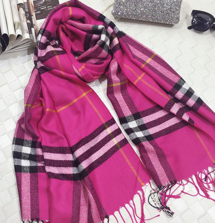 ショッキングピンク ストール マフラー レディース チェック柄 カシミアタッチ 大判 定番 フリンジ 秋冬 Tradearch