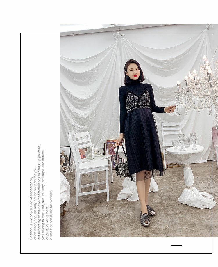 マタニティ ツーピース タートルネック ニット 長袖 ビスチェ