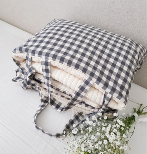 直送★予約商品★カバー式お昼寝布団《チェックグレー》敷きパッド