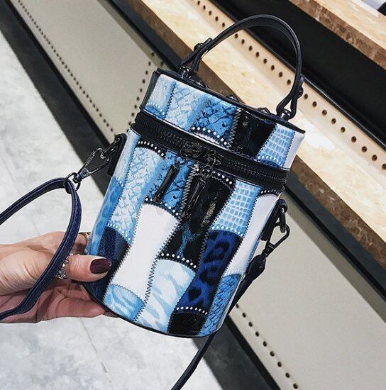 ショルダーバッグ ミニバッグ 筒型 パッチワーク風 ハンドバッグ