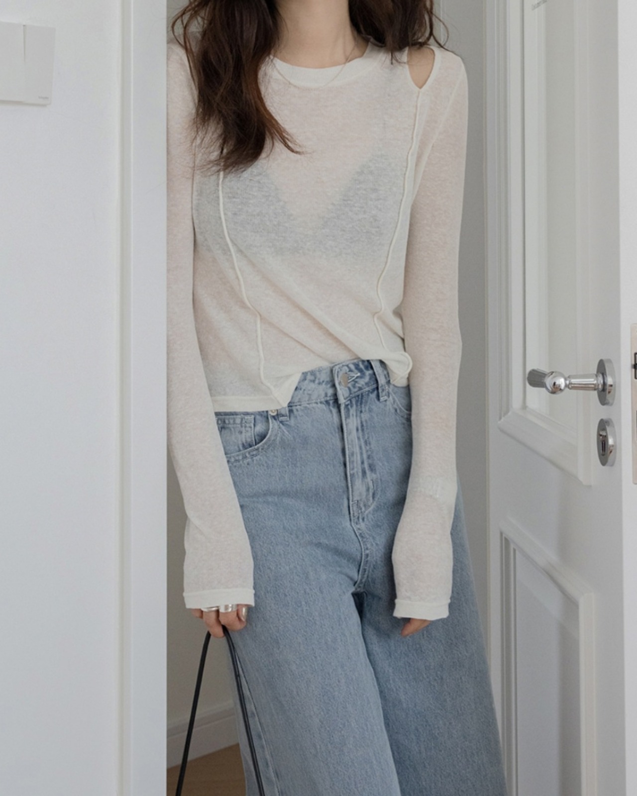 See-through design long sleeve Top　T20062