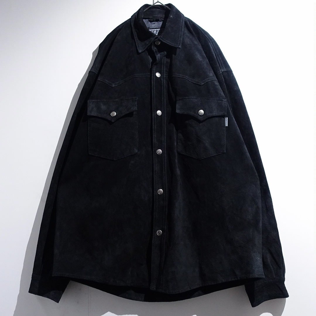 Black Suede Leather Western Design Shirt Jacket