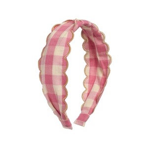 H2543P:Scalloped Gingham Headband-PINK