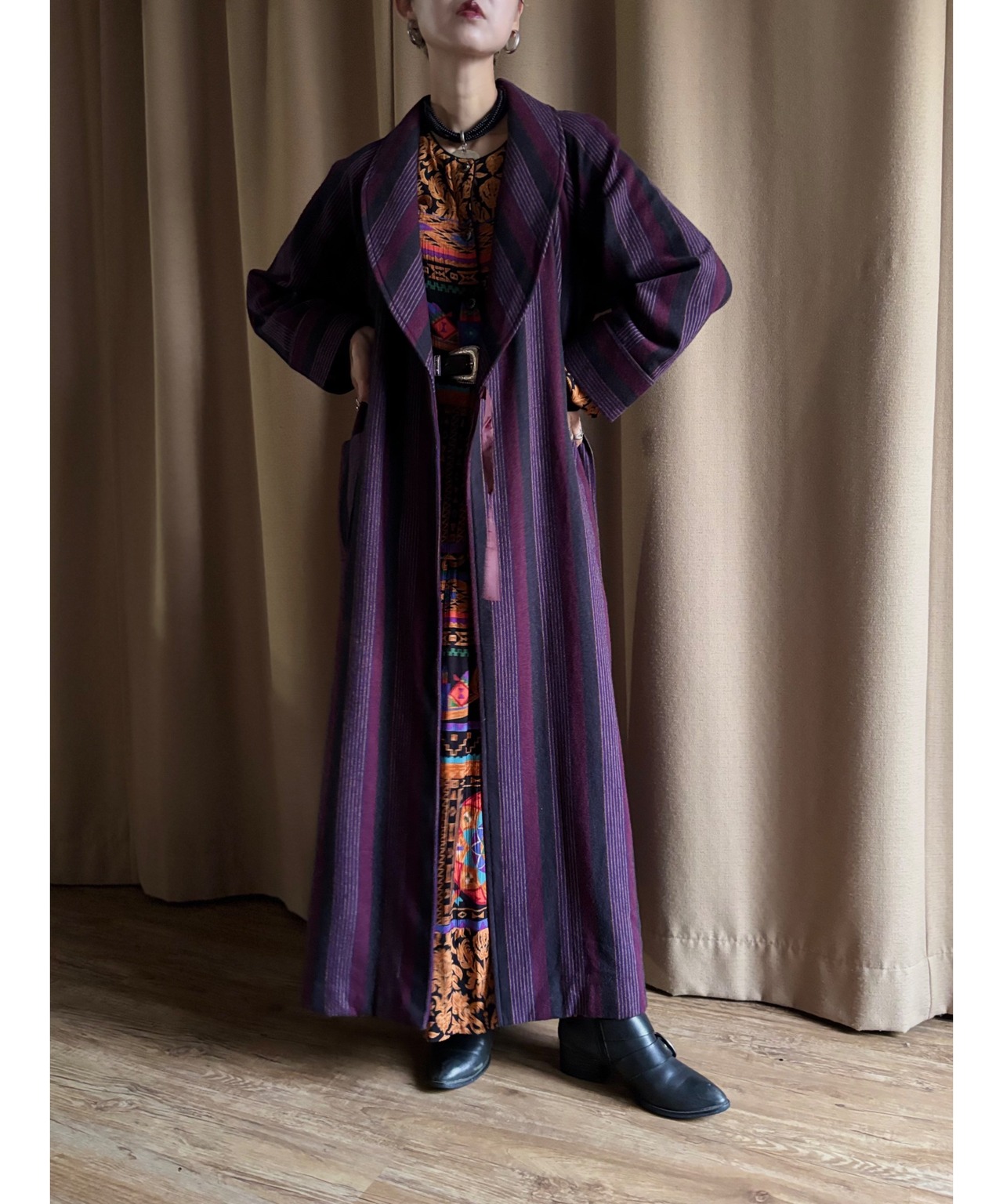 purple stripe wool long gown-5047-10