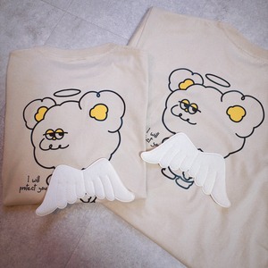 【背中に羽が生えました。】天使の羽 Tシャツ｜Hoooさん 立体刺繍 羽付き キャラクターTee