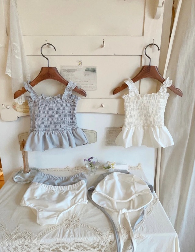 frill shirring twopiece swim wear｜ 水着  フリル シンプル ツーピース フリル 女の子