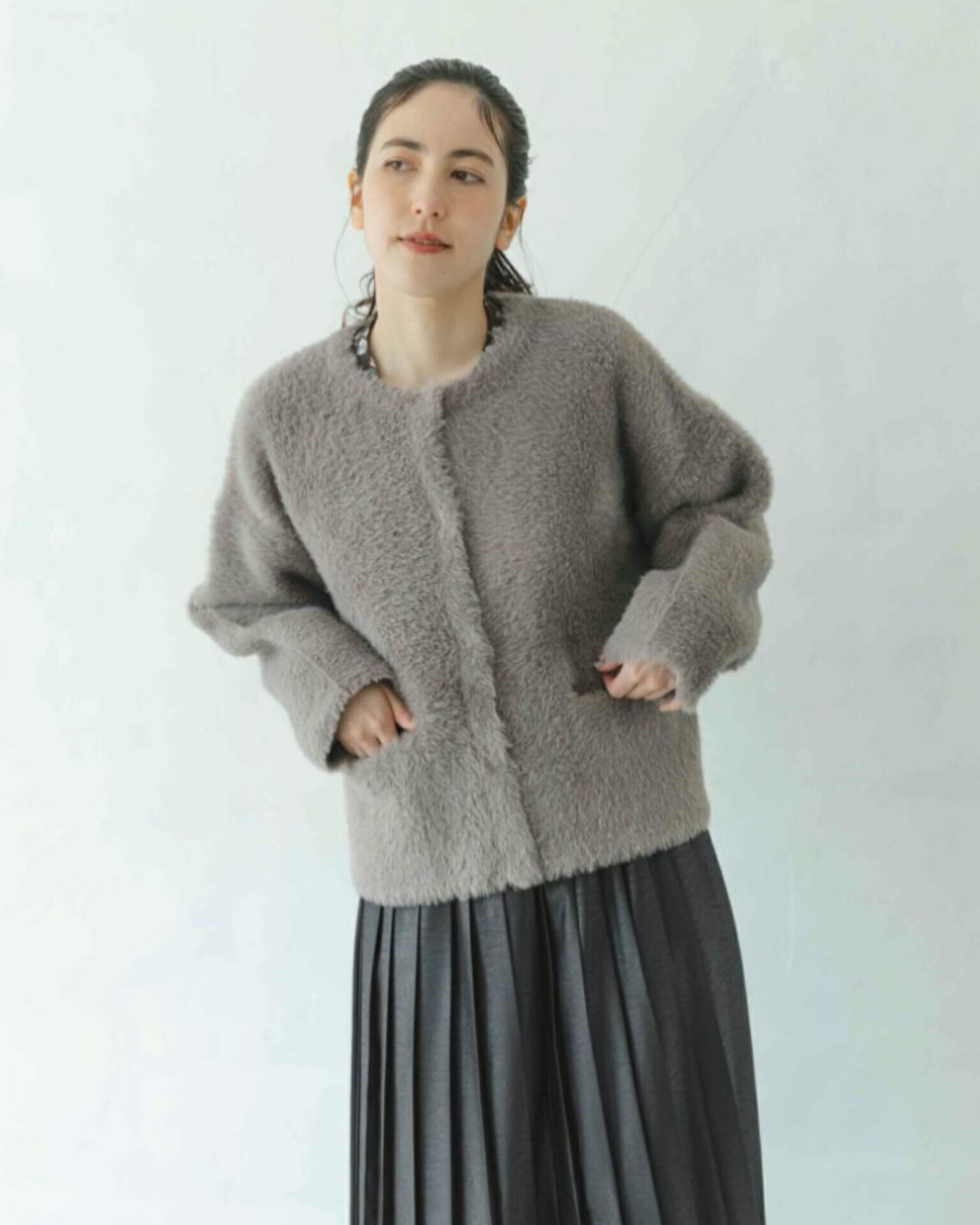 【sosotto】フェイクファーニットカーデ / BEIGE / 42553513