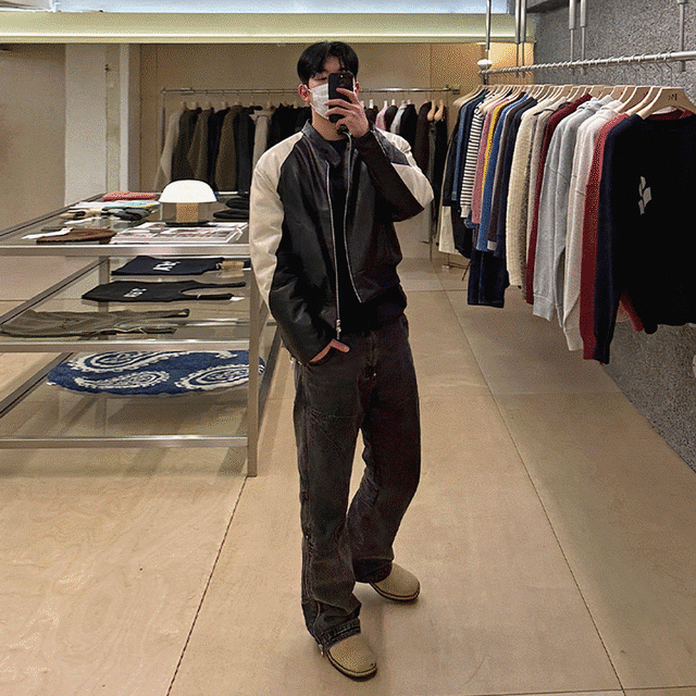 ラインデザイン レザー ブルゾン ジャケット コート メンズファッション 韓国