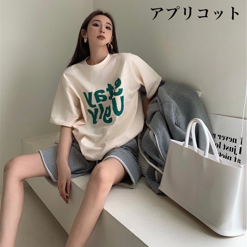4色 Tシャツ トップス プリント ラウンドネック カジュアル派 ♪ Tシャツ 五分袖Tシャツ トップス レディース 五分袖 ラウンド