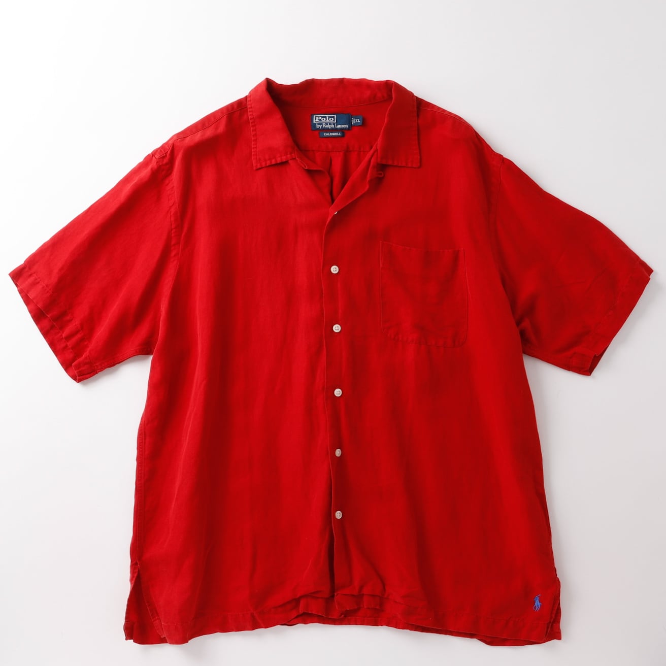 レア長袖☆90s くっつき ポロ ラルフローレン オープンカラー 開襟  