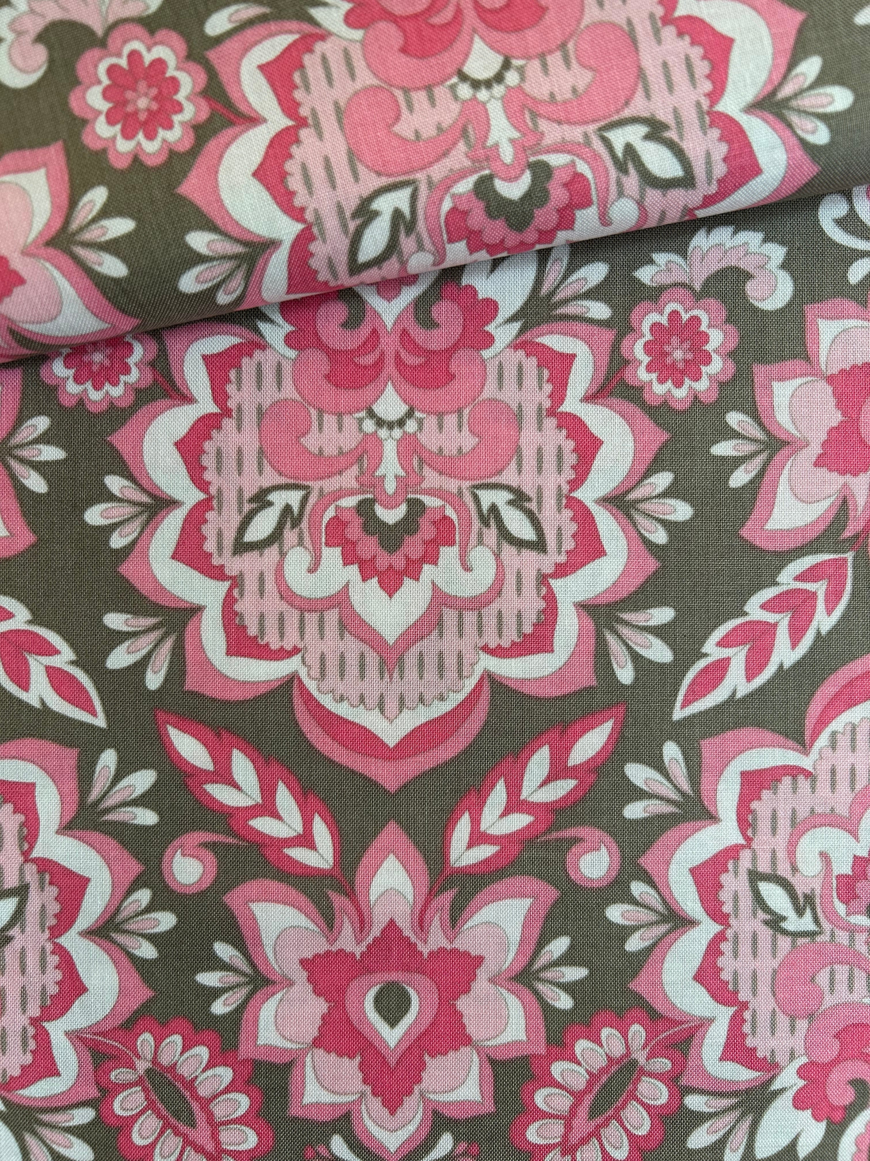 輸入コットンファブリック USAファブリック ダマスク柄 ピンク×グレー×ホワイト カルトナージュ