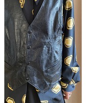 mode black real leather vest-3663-9
