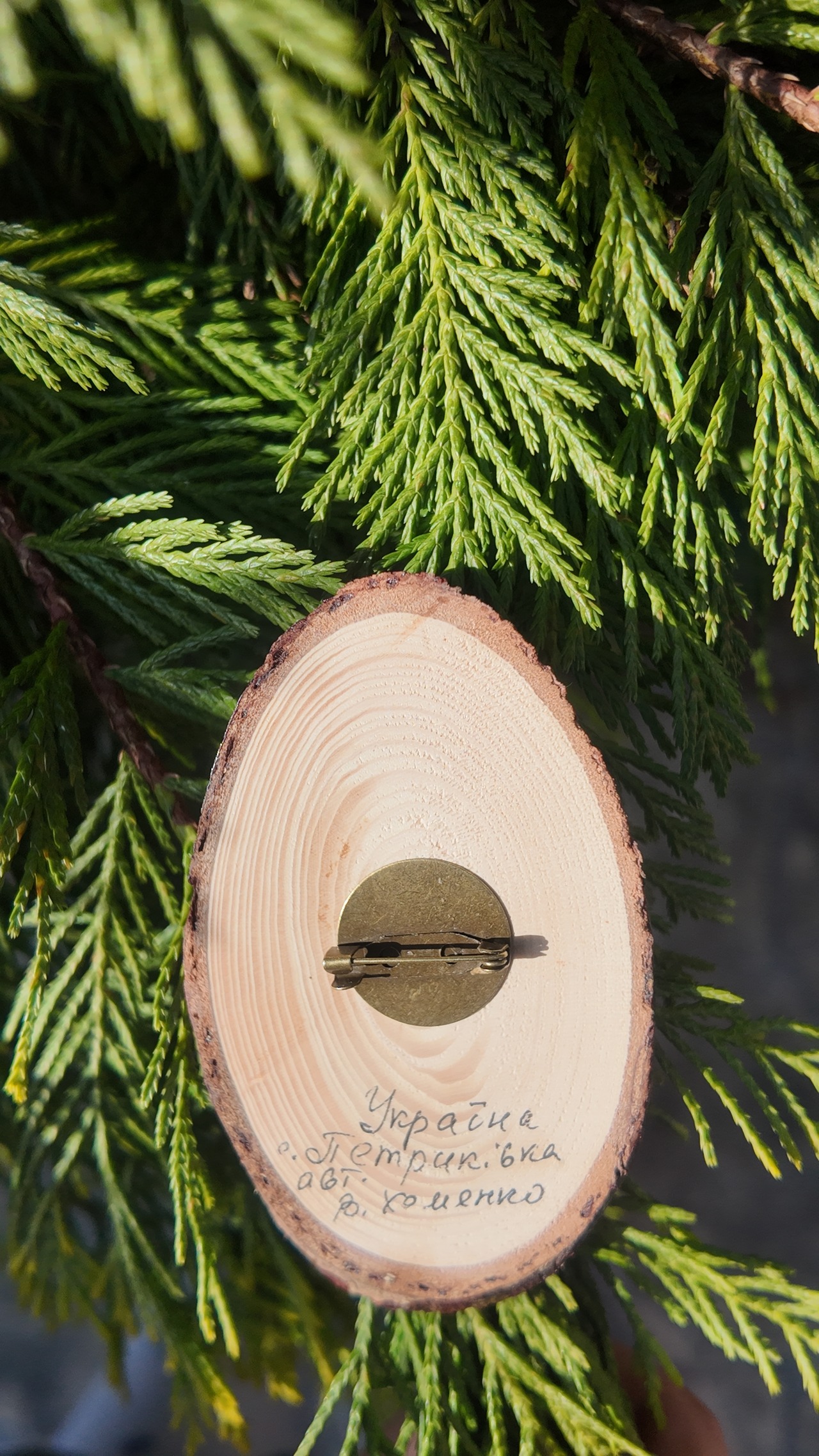 ウクライナ伝統絵画 ペトリキウカ塗り 木製ブローチ（ホメンコ作） - 3