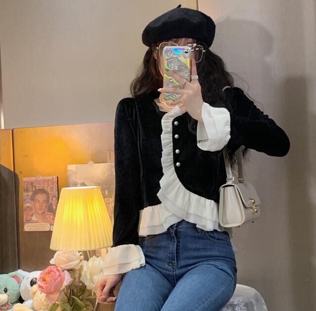 新生活 春新作 レディース トップス シャツ フレア フリル ドッキング