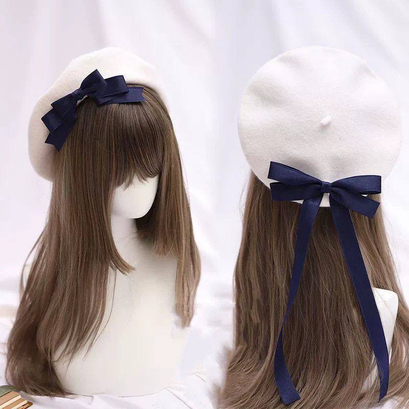 後ろリボンが可憐なベレー帽|選べる4色 ロリータ・マリン風・制服に