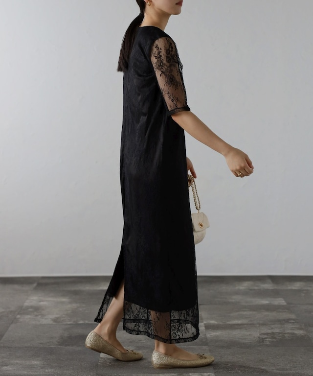 襟取り外しレースワンピース