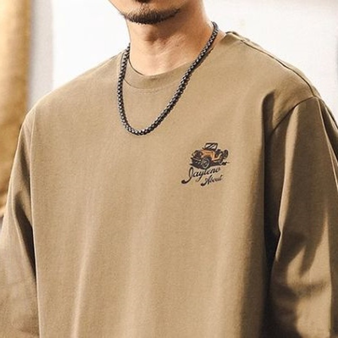 Back Print Crew Neck Long Sleeve T-Shirt ◇2color H0591