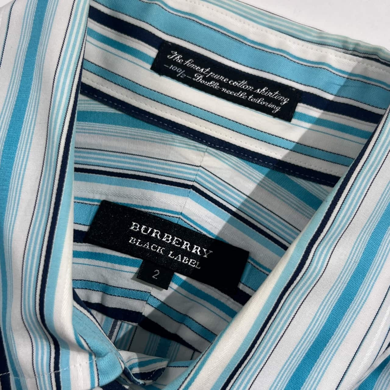 BURBERRY BLACK LABEL バーバリー ブラックレーベル ストライプ BD ボタンダウン 長袖シャツ サイズ 2/ブルー系 メンズ  三陽商会